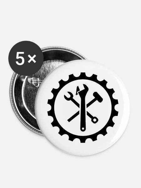 Mechaniker - Buttons groß 56 mm (5er Pack) - Weiß