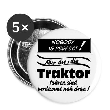 Traktor , Trecker , Landmaschine , Nobody (25) - Buttons groß 56 mm (5er Pack) - Weiß - Vorne