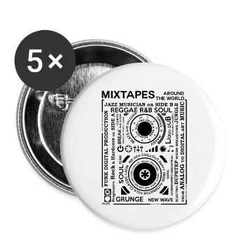 Genres of a Mixtape - Fontart Musikkassette - Buttons groß 56 mm (5er Pack) - Weiß - Vorne