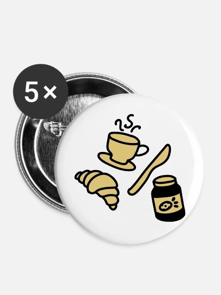Frühstück - Buttons groß 56 mm (5er Pack) - Weiß