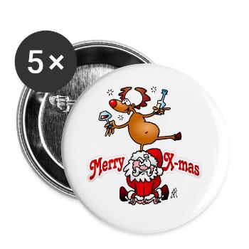 Festliches Rentier und Weihnachtsmann-Design - Buttons groß 56 mm (5er Pack) - Weiß - Vorne
