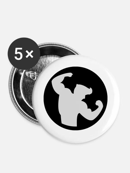 Bodybuilding Muskelprotz 2farbig - Buttons groß 56 mm (5er Pack) - Weiß