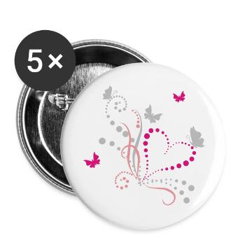 Schmetterlinge - Buttons groß 56 mm (5er Pack) - Weiß - Vorne