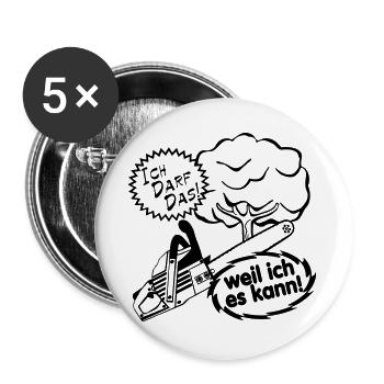 Motorsäge , Kaminholz , Old School , Baum (25) - Buttons groß 56 mm (5er Pack) - Weiß - Vorne