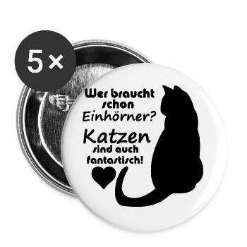 Katzen vs Einhörner Einhorn Katze Fun Geschenk - Buttons groß 56 mm (5er Pack) - Weiß - Vorne