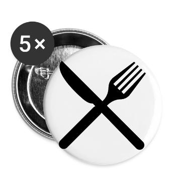 Messer & Gabel - Buttons groß 56 mm (5er Pack) - Weiß - Vorne