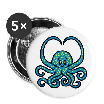 Tintenfisch Herz 3 - Buttons groß 56 mm (5er Pack) - Weiß - Vorne