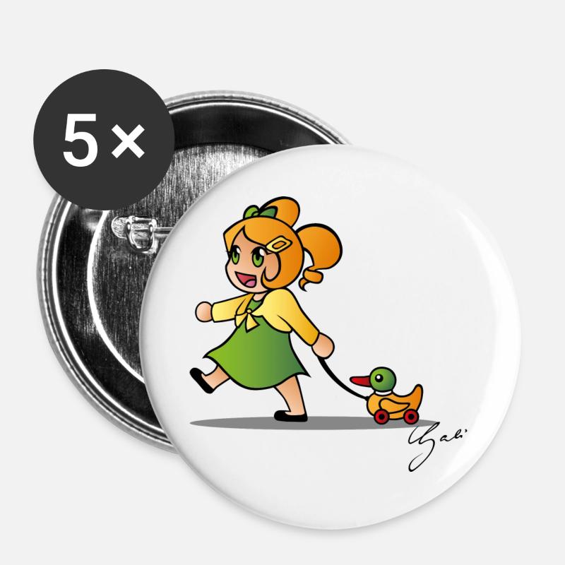 Girl with duck - Buttons large 2.2''/56 mm (5-pack) - white