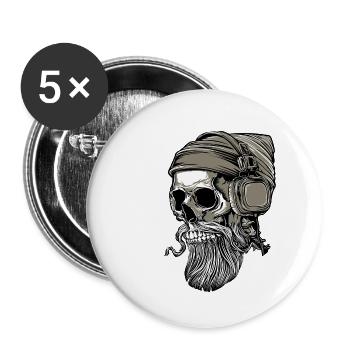 Bart Hipster crâne avec un casque - Lot de 5 grands badges (56 mm) - blanc - Devant
