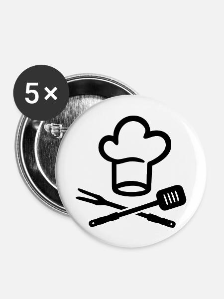 Grillen - Buttons groß 56 mm (5er Pack) - Weiß