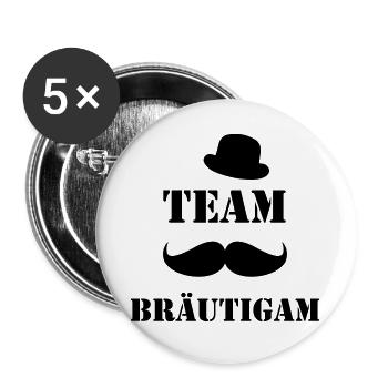 Team Bräutigam - JGA Junggesellenabschied Mustache - Buttons groß 56 mm (5er Pack) - Weiß - Vorne