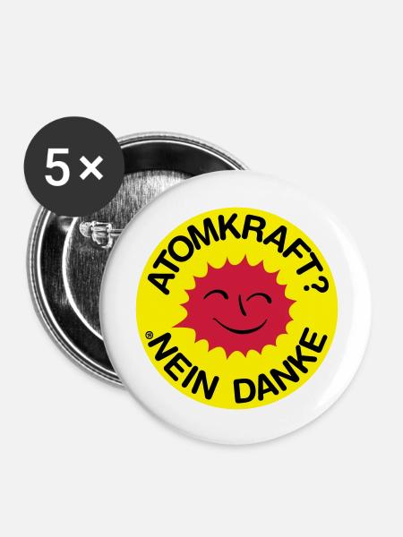 Atomkraft? Nej tak! Logo smilende sol - Buttons/Badges stor, 56 mm (5-pack) - hvid