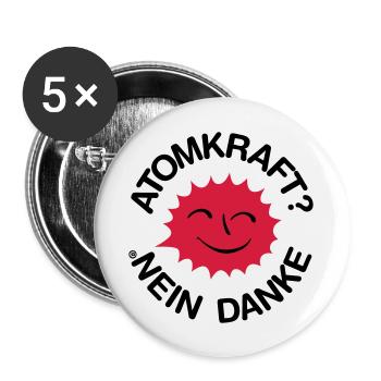 L'énergie nucléaire? Non merci! Logo soleil - Lot de 5 grands badges (56 mm) - blanc - Devant