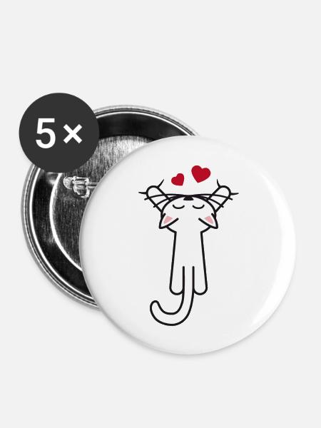 Kitty hanging love - Buttons groß 56 mm (5er Pack) - Weiß