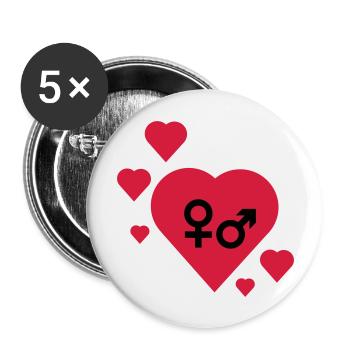 Symbole im Herz - Buttons groß 56 mm (5er Pack) - Weiß - Vorne