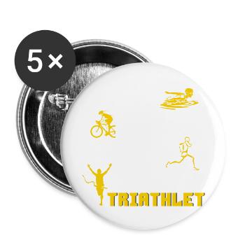 Triathlon - Schwimmer, Läufer, Fahrer - T-Shirt - Buttons groß 56 mm (5er Pack) - Weiß - Vorne