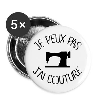 Je peux pas j'ai Couture - Lot de 5 grands badges (56 mm) - blanc - Devant