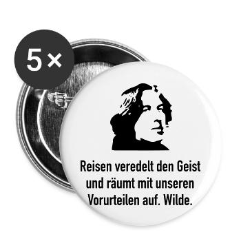 Wilde: Reisen veredelt den Geist und räumt mit un - Buttons groß 56 mm (5er Pack) - Weiß - Vorne