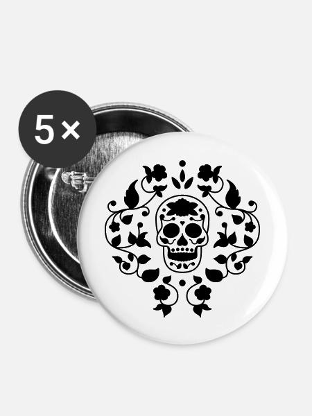 Sugar skull flower pattern t shirt graphic - Buttons large 2.2''/56 mm (5-pack) - white