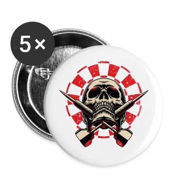 Dart Skull 1 - Dart T-Shirts RAHMENLOS - Sport - Buttons groß 56 mm (5er Pack) - Weiß - Vorne