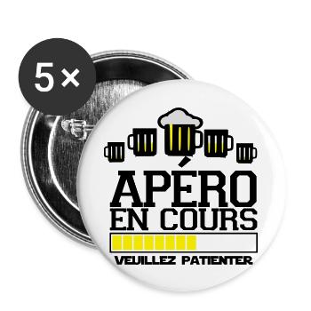 apéro en cours ,t-shirts apéro, message - Lot de 5 grands badges (56 mm) - blanc - Devant