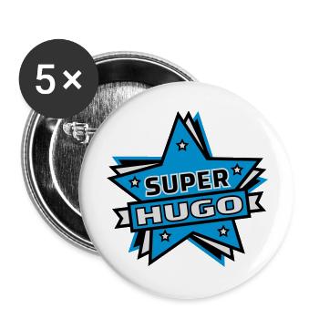 super hugo - Lot de 5 grands badges (56 mm) - blanc - Devant