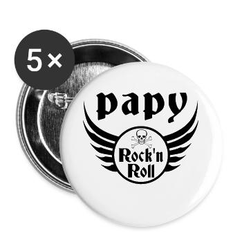 Papy Rock'n Roll Skull Ailes Vintage - Lot de 5 grands badges (56 mm) - blanc - Devant