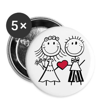 Verliebtes Brautpaar - Hochzeit - Herz - Geschenk - Buttons groß 56 mm (5er Pack) - Weiß - Vorne