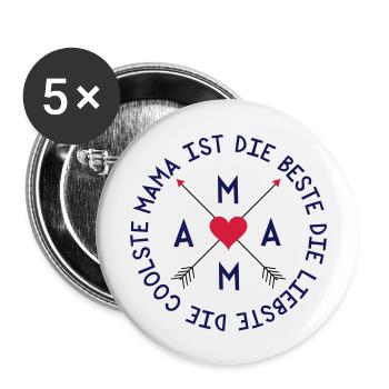 Mama ist die Beste - Buttons groß 56 mm (5er Pack) - Weiß - Vorne