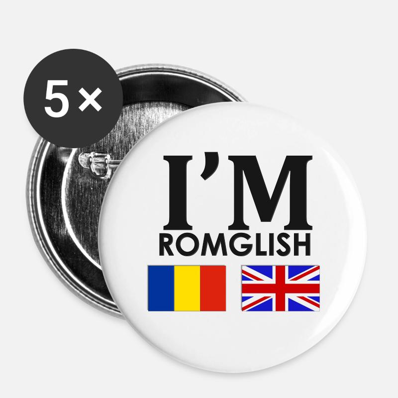 Romanian + English = - Buttons large 2.2''/56 mm (5-pack) - white