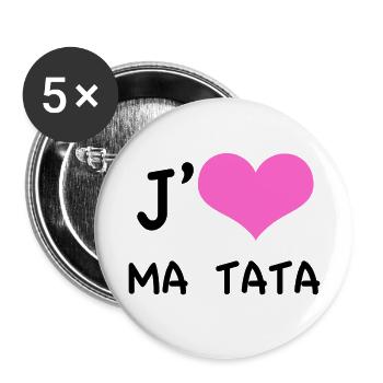 "Ich liebe meine tata" rosa Herz - Buttons groß 56 mm (5er Pack) - Weiß - Vorne