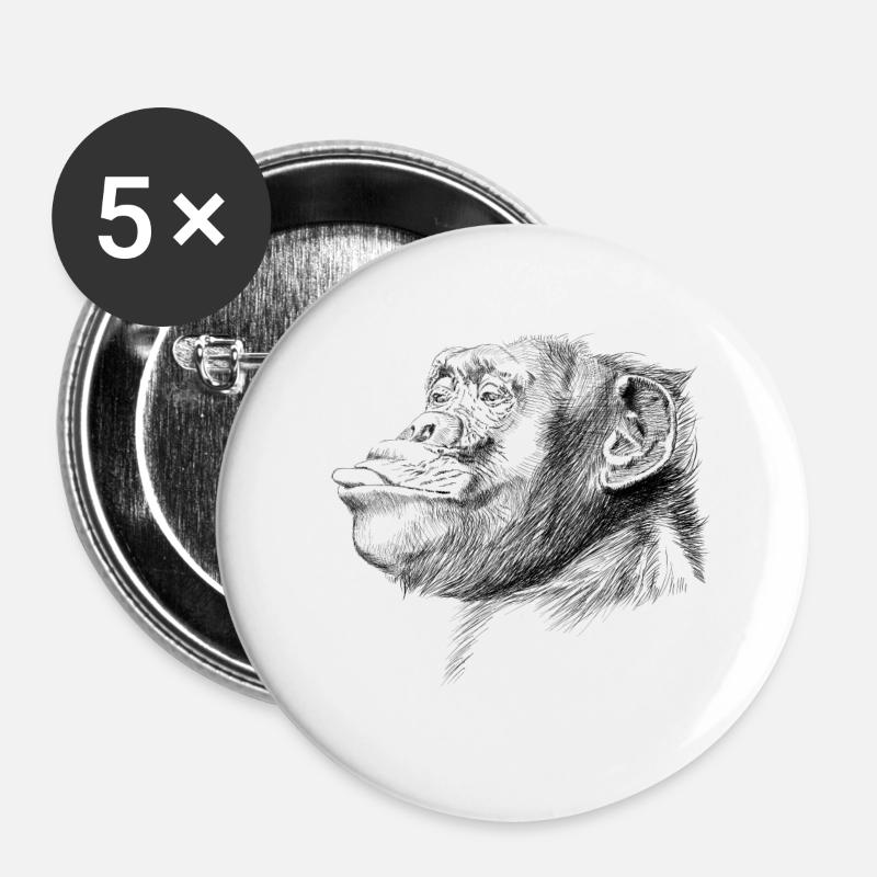 Monkey - Lot de 5 grands badges (56 mm) - blanc