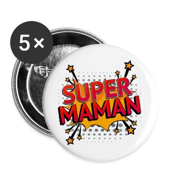 Super maman BD - Lot de 5 grands badges (56 mm) - blanc - Devant
