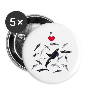 Ich liebe Delphine - ich liebe Delphine - Dauphins - Buttons groß 56 mm (5er Pack) - Weiß - Vorne