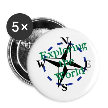 Kompass - Exploring the World - 3 Farb Vektor - Buttons groß 56 mm (5er Pack) - Weiß - Vorne