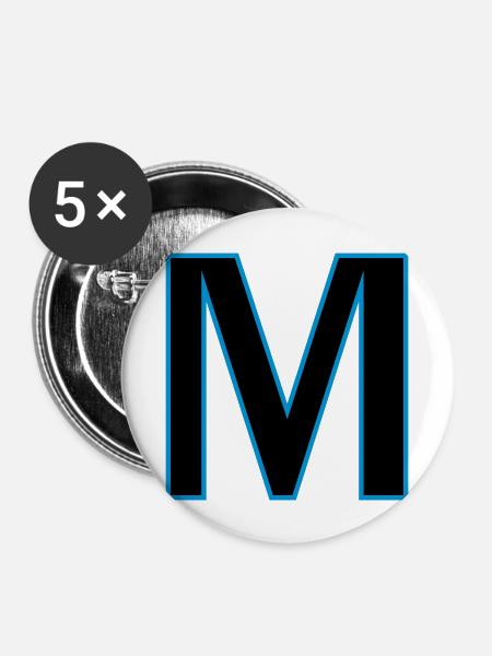 letter M vector - Buttons large 2.2''/56 mm (5-pack) - white