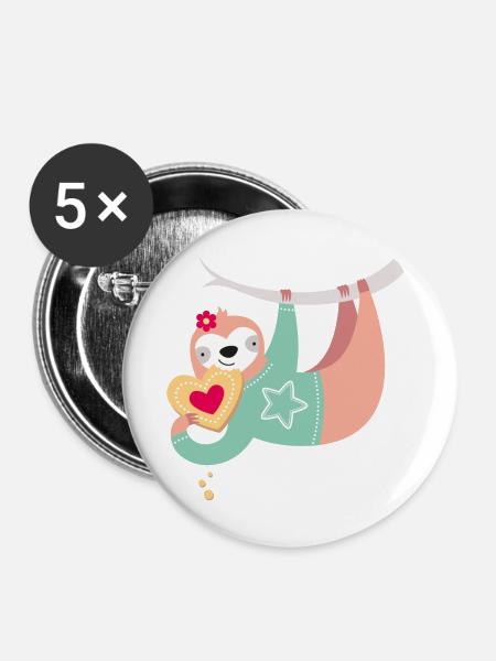 SLOTH LOVES COOKIES - Buttons groß 56 mm (5er Pack) - Weiß