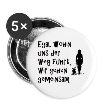 Hund und Frauchen - Buttons groß 56 mm (5er Pack) - Weiß - Vorne