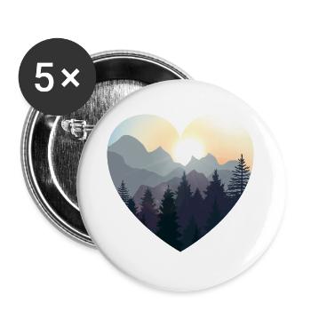 Liebe die Natur. Berge, Wald, Camping Geschenk - Buttons groß 56 mm (5er Pack) - Weiß - Vorne