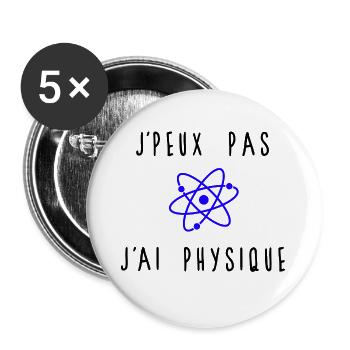 J'peux Pas J'ai Physique Atome Bleu - Lot de 5 grands badges (56 mm) - blanc - Devant