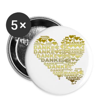 MERCI - Double Heart - Lot de 5 grands badges (56 mm) - blanc - Devant