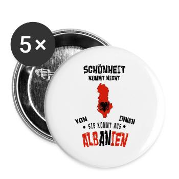 Schönheit kommt aus Albanien - Buttons groß 56 mm (5er Pack) - Weiß - Vorne