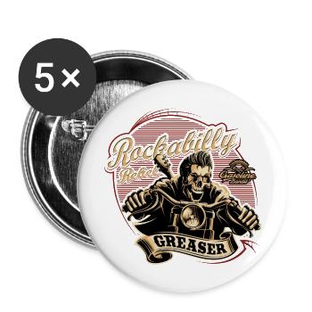 Rockabilly Rebel Gasoline Bandit Greaser Biker - Buttons groß 56 mm (5er Pack) - Weiß - Vorne