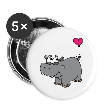 Hippopotamus with heart balloon - Buttons large 2.2''/56 mm (5-pack) - white - Front