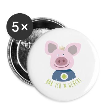 Schwein "Hab' ich 'n Glück" Illustration Kinder - Buttons groß 56 mm (5er Pack) - Weiß - Vorne