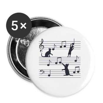 Katzenmusik, Katzen, Musik, Noten - Buttons groß 56 mm (5er Pack) - Weiß - Vorne