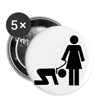 Frau mit Mann an der Leine - Buttons groß 56 mm (5er Pack) - Weiß - Vorne