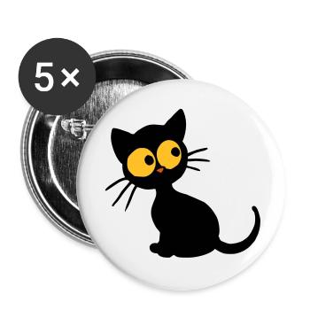 Chaton noir - Lot de 5 grands badges (56 mm) - blanc - Devant