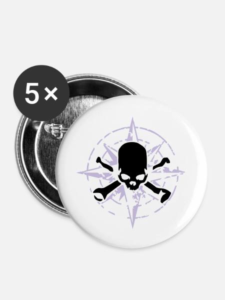 windrose_skull_02_b_2c - Buttons large 2.2''/56 mm (5-pack) - white