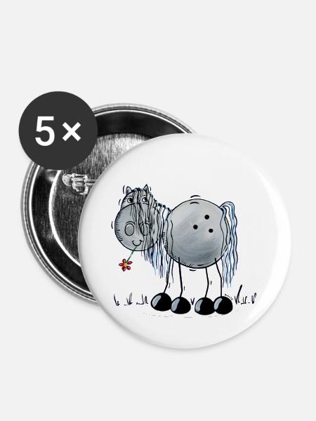 Pferd mit Blume - Buttons groß 56 mm (5er Pack) - Weiß